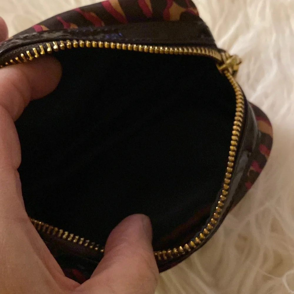 Tory Burch Brown Leopard Print Cosmetic Case with Gold Logo